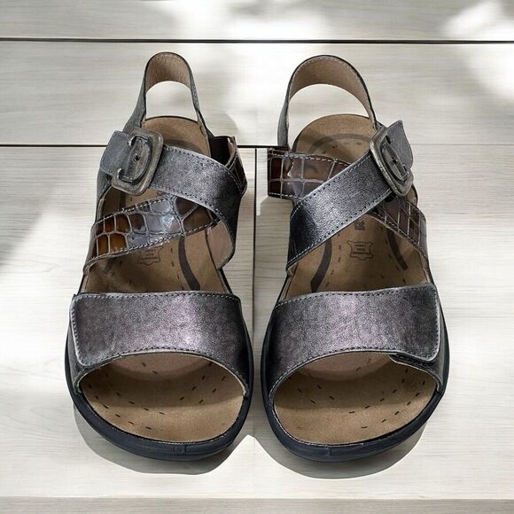 Romika Metallic Leather Ibiza Basalt Straps Sandals US 6.5-7 EU 38 - Picture 1 of 10